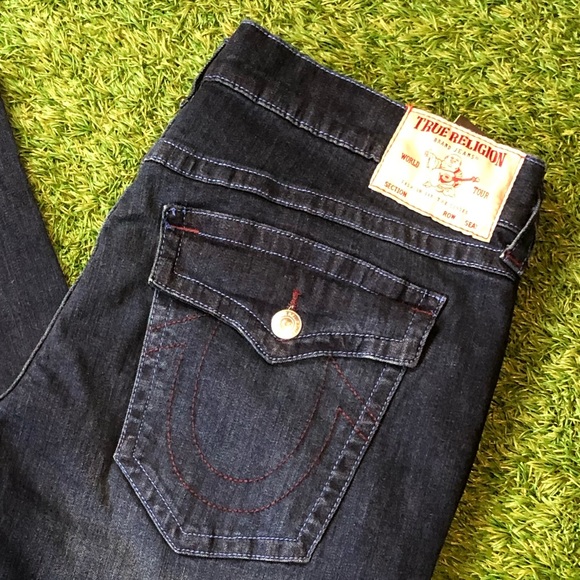 True Religion Geno Relaxed Slim Fit Flap Jeans ~DK Saphire ~ Size 40 - Picture 7 of 11
